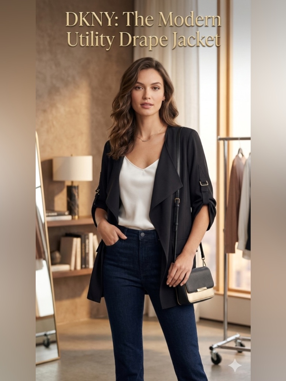 DKNY Black Draped Open-Front Blazer Jacket